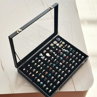 Dustproof Transparent Ring Jewelry Storage Box Sponge Large Capacity Jewelry Storage Box Display Box Earrings Ring Earrings