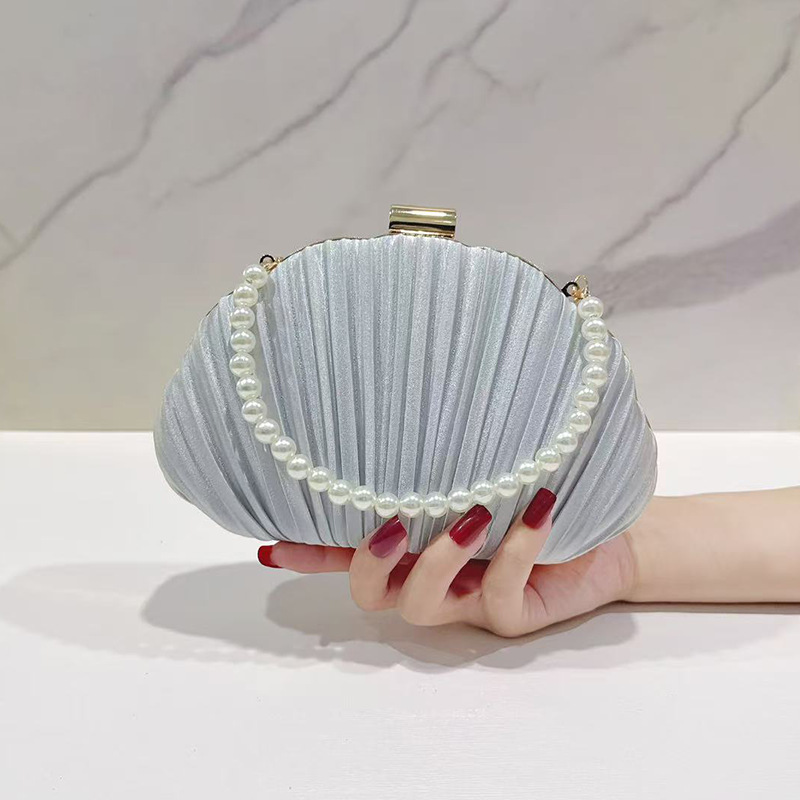 Cross-border shell-patterned evening bag, pearl handbag, versatile and stylish silk evening dress/cheongsam bag, understated luxury.