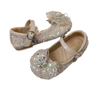 2025 Rhinestone Crystal Children's Soft-soled Children's Shining Shoes Little Leather Shoes Bow Princess
