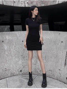 Half-high Collar Dress Summer New Style Pure Style Spice Girl Elegant Short-sleeved Short Skirt Slim-fit Slimming Tight Waist Hip-wrap Skirt