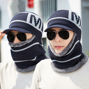 Autumn and Winter Knitted Warm Cold-proof Hat Two-piece Set with Thickened Arctic Velvet Interior Simple Adult Men's Hat