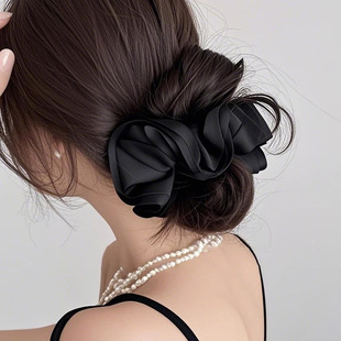 French High-end Pleated Auricularius Elegant Colorful Hair Ring for Women Elegant Satin Hair Rope Hair Rope Ponytail Hair Accessories