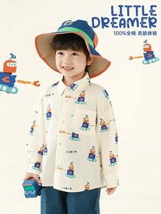 Wurib a boy spring new long sleeve lapel cartoon thin breathable shirt 2025 cotton fashion all-match