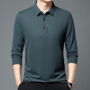 2024 spring new T-shirt men's loose solid color lapel letter printing middle-aged men's polo shirt factory direct sales