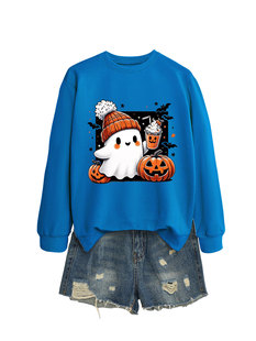 Amazon Cross-border Fashion Long-sleeved Shirt Women's Ghost Hat Milk Tea Pumpkin Autumn and Winter Versatile Crewneck Sweater
