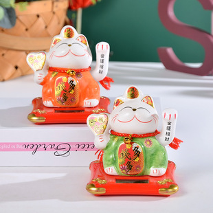 Solar Energy 5 Inch Lucky Cat Opening Hand Creative Cute Car Desk Home Living Room Small Ornaments