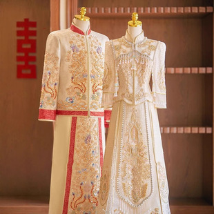 Xiuhe Clothing 2024 New Style Wedding Champagne Chinese Style Bridal Clothing Heavy Industry Wedding Clothing Women's Cabinet Show Kimono Dragon and Phoenix Jacket