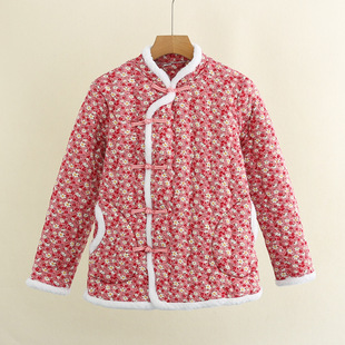 2024 Winter Women's Flower Cotton-padded Jacket Cotton-padded Coat with Button Cotton-padded Jacket Chinese Style Long Sleeve Top Northeast Big Flower Coat