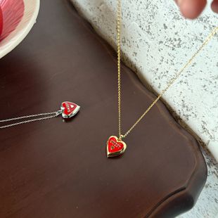 Титановая стальная цепь любовь открытая подвеска ожерелье SWEET красный стек в нишевый дизайн чувство персикового сердца аксессуар цепочка ключицы