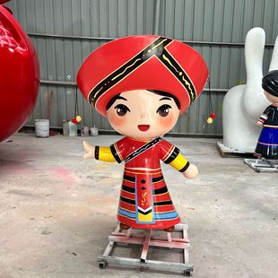National Chinese style glass steel sculpture cartoon character doll Park scenic shopping mall glass ornaments factory wholesale