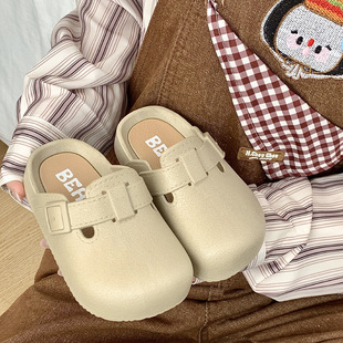 Summer Half Slippers Women's Beach Fashion Outwear Korean Style Flat Burkenneth Shoes Home Use Lazy Toe Soft Bottom Sandals