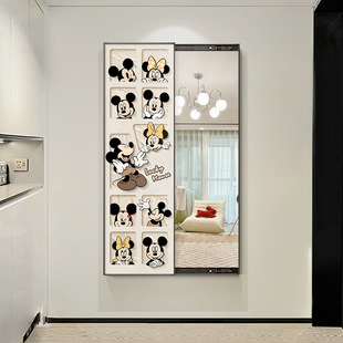 Mickey push-pull hidden full-body mirror hanging painting invisible full-length mirror decorative painting porch mural with mirror can be covered