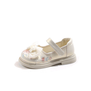 2024 Spring and Autumn New Girls' Embroidered Hanfu Shoes Children's Horse-faced Skirt Shoes Guofeng Princess Shoes Antique Single-layer Shoes Leather
