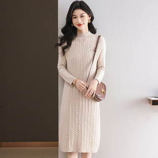 Over-the-knee Long Light Mature Sweater Dress 2024 New Base Shirt Women's Half-high Collar Pullover Sweater Winter Fashion