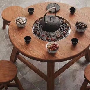 Old Elm stove tea table barbecue carbon electric dual-use tea table balcony outdoor barbecue small round table home Tea cooking