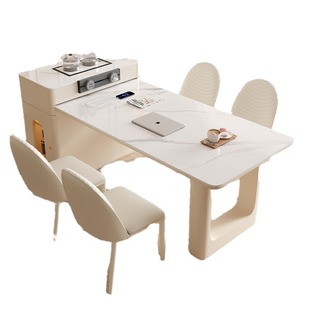 Island Table Integrated Modern Household Retractable Storage Light Luxury Tea Table Cream Style Rock Plate Dining Table and Chair Combination