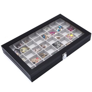 In stock wholesale 40 grid black jewelry storage box wooden ring earrings jewelry box transparent jewelry display props