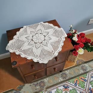 Handmade Crochet Pastoral Vintage Nostalgic Decorative Cover Towel Pure Cotton Hollow Dust-proof Cover Cloth Square Off-White