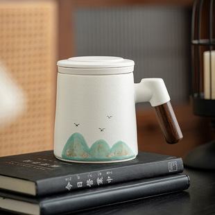 National Tide Ceramic Tea Separation Cup Office Cup Mug High Color Value Cup Wooden Handle Cup Tea Cup Gift