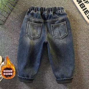 Boys' fleece-lined Jeans Autumn and Winter Integrated Velvet 2023 New Children's Thickened Pants Thickened Street Handsome Pants
