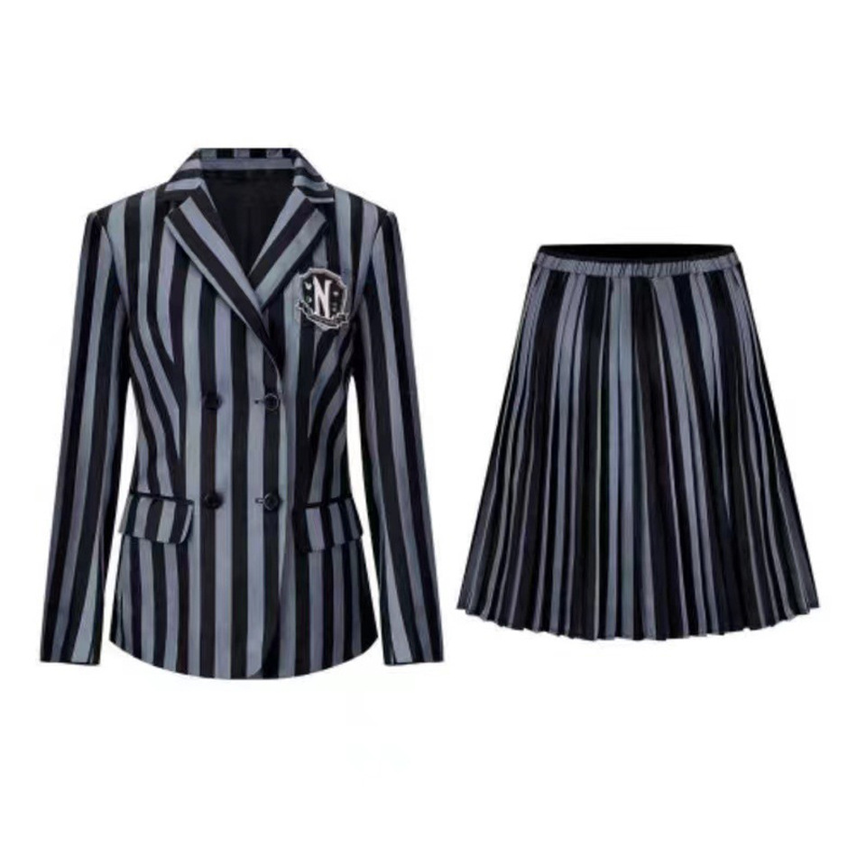 Cross-Border Halloween Wednesday Addams Black Dress Cosplay Costume Girls' Performance Dress