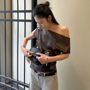 2025 European and American Summer New Cross-Border Pu Off-Shoulder Strapless Waist-Cinching Slim-Fit Stylish Versatile Women's Top