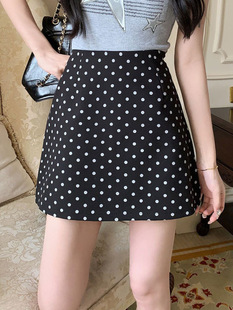 Apricot White Polo Dot Skirt Women's Skirt French Style Retro Summer Elegant A- line Skirt Anti-glare High Waist Hip Skirt