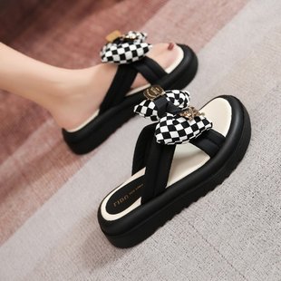 Summer Sandals and Slippers Women's Outer Wear 2025 New High-end Bow Platform Thick Bottom Comfortable Fairy Style Slippers for Women