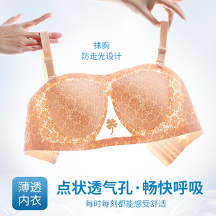 Strapless Bra Women's Summer Thin Lace Non-slip Non-falling Push-up Small Invisible Non-rimless Bra Underwear