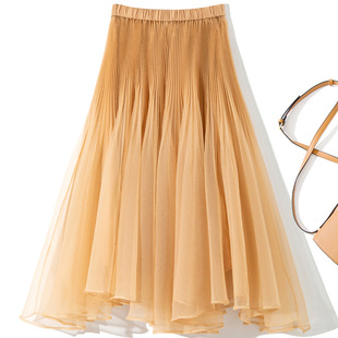 B2039 2025 Spring Women's New Fashion Staggered Waist Mesh Large Swing Skirt Pleated Tutu Skirt