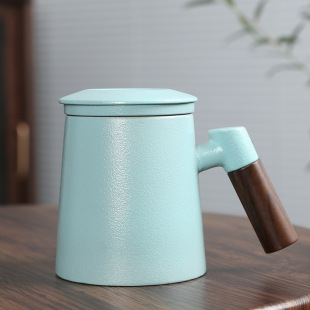Creative ceramic tea separation bubble Cup personal with lid filter wooden handle Cup business gift engraving logo wholesale