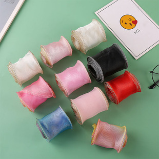 Gradient Fishtail Yarn Rainbow Edge Ribbon Handmade DIY Bow Accessories Yarn Ribbon Flower Packaging Belt Wholesale