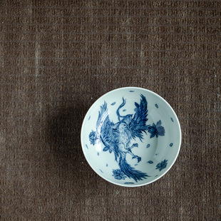 Shanhaijing Hand-painted Blue and White Raw Ore Jingwei Tea Bowl Jingdezhen Handmade Ceramic Tea Set Master Cup Single Cup Tea Tasting Cup