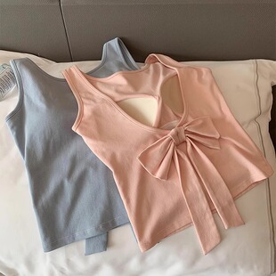 Pure Wish Style Bow Backless Camisole French Style Vest with Chest Pad Inner Cover Paramilis Niche Outfit Sleeveless Top