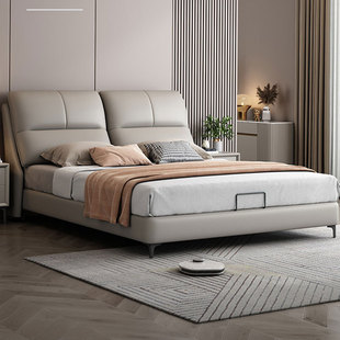 Find Factory Modern Casual Bed 2* 2.2m Leather Bed New Double Bed Cream Style Genuine Leather 1.8 Soft Pack Light Wedding Bed