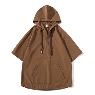 Hooded Ice Silk T-shirt Men's Summer Japanese Teenagers Half-sleeve Trendy Brand Hoodie Ice Silk T-shirt