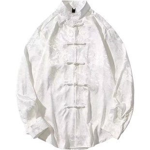 New Chinese Men's Buckle Shirt Men's Summer Dragon Robe Chinese Tunic Suit Tang Suit Ice Silk Sunscreen Coat Guofeng Robe