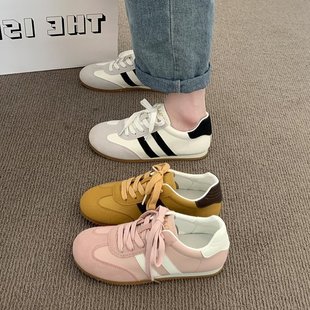 Vintage Flat Training Shoes Women's 2024 Autumn New All-match Non-slip Soft Sole Lightweight Sports Casual Leather Panel Shoes