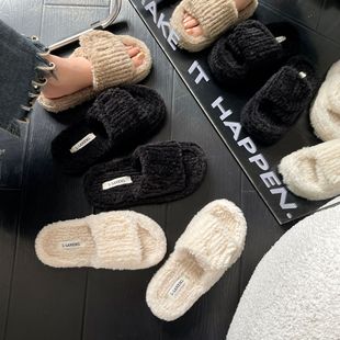 Внешняя торговля, Новые плюшевые тапочки с одним словом, женская верхняя одежда, популярные домашние теплые тапочки из мягкого хлопка на липучке, оптовая продажа с фабрики