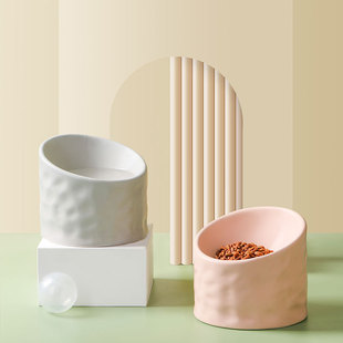 Oblique Mouth High Bowl Pet Bowl Ceramic Household High Foot Storage Protecting Vertebral Cat Drinking Bowl Pet Supplies Nordic Bowl