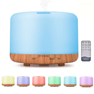 Colorful lights ultrasonic air negative ion unprinted humidifier bread unprinted 500ml wood grain aroma diffuser