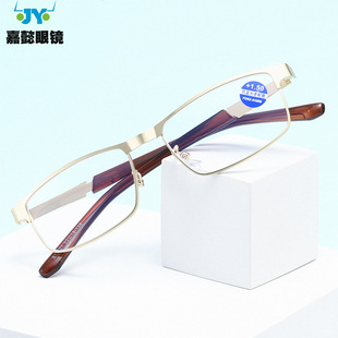 2023 new cross-border men's blue light reading glasses business style craft leg metal steel frame old man reading mirror