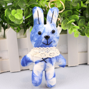 Wholesale Yunnan Dali Lijiang Blue Dye Tie Dye Fabric Rabbit Keychain Pendant Girl Heart Gift Lace Rabbit