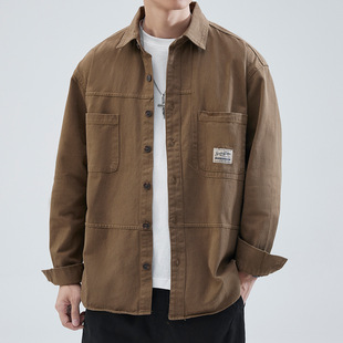 Vintage Tooling Shirt Jacket Men's 2023 Spring and Autumn Japanese Style Loose Casual Long Sleeve Shirt for Men and Women
