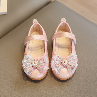Children's Princess Shoes 2024 Summer New Korean Style Shallow Mouth Girls Shoes Bow Rhinestone Soft-soled Dress Children's Shoes