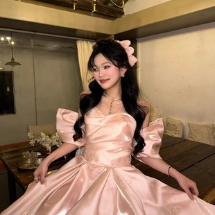 French Style Light Luxury Adult Dress Design Sense Elegant Short Banquet Birthday Party Off-shoulder Pink Princess Dress