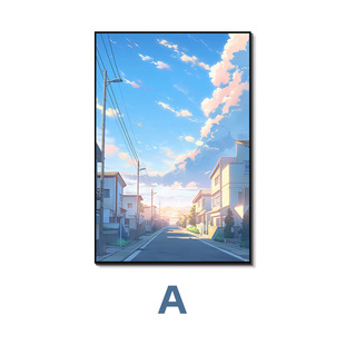 Healing Department of Miyazaki Wind Seaside Quiet Town Decorative Painting Light Home Hanging Painting Living Room Corridor Murals Advanced Sense