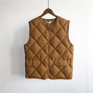 Autumn and Winter cotton vest women's short cotton vest Diamond plaid cotton coat outer wear Korean style all-match vest waistcoat
