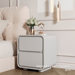 Solid Wooden Bed New Bedside Table White Internet Red Edge Cream Style Light Luxury Simple Modern Storage Cabinet Bedroom Leather