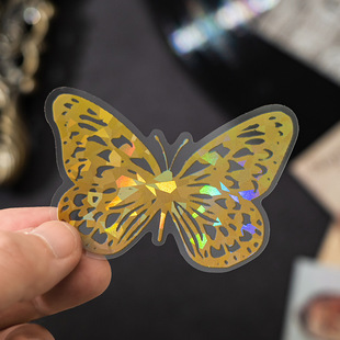 Cute Retro Butterfly Bronzing Sticker PET Stereo Laser Goo Card Hand Account Decorative Sticker Hemp Material Collage